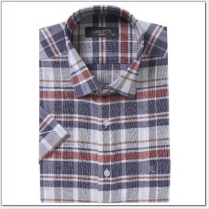 란체티 남성 마 혼방 체크무늬 일반핏 반소매셔츠 LVM4603NA 외 1