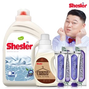 강호동의 쉬슬러 액상 세제 센스티브 3.05L 1개+홈드라이전용 650ml 1개+잇몸케어 치약 100g 2개.