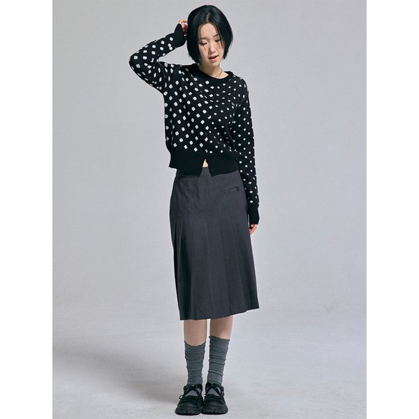 도트 언발란스 니트 가디건 블랙