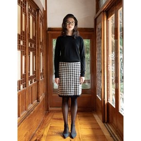 WOOL BLENDED GINGHAM CHECK SKIRT_IVORY