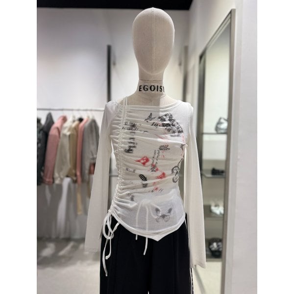 [여주점] 밑단 언발 오프숄더 셔링 티셔츠 ER2CL460