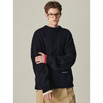 비욘드클로젯 [COLLECTION LINE] 호크니 컬러 팔레트 피셔맨 울 니트 네이비