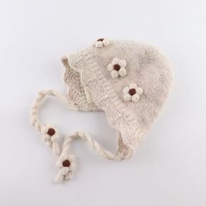 여아 모자 유아동 주니어 초등학생 키즈 겨울 데이지 짜임 귀도리 니트 플라워 꽃장식 보넷 방한 뜨개모자