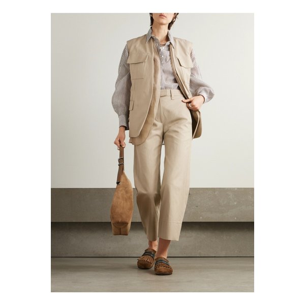 브루넬로쿠치넬리 비즈 장식 크롭 코튼 리넨 혼방 트윌 스트레이트 팬츠 1647597355277396