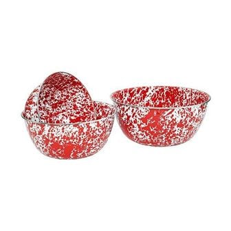  미국 크로우캐년 세트 Crow Canyon Enamelware 3 Piece Mixing Bowl Set Red on White Marble 13