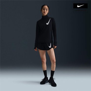 나이키 우먼스 나이키 스우시 드라이핏 러닝 미드 하프집 HJ2226-010