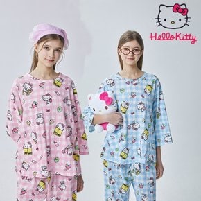 산리오 정품 헬로키티 프리미엄 다이마루 면 잠옷 신상 긴팔 파자마 세트 HK-4617