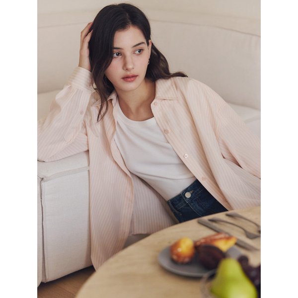 샌드 스트라이프 셔츠 / 핑크 베이지