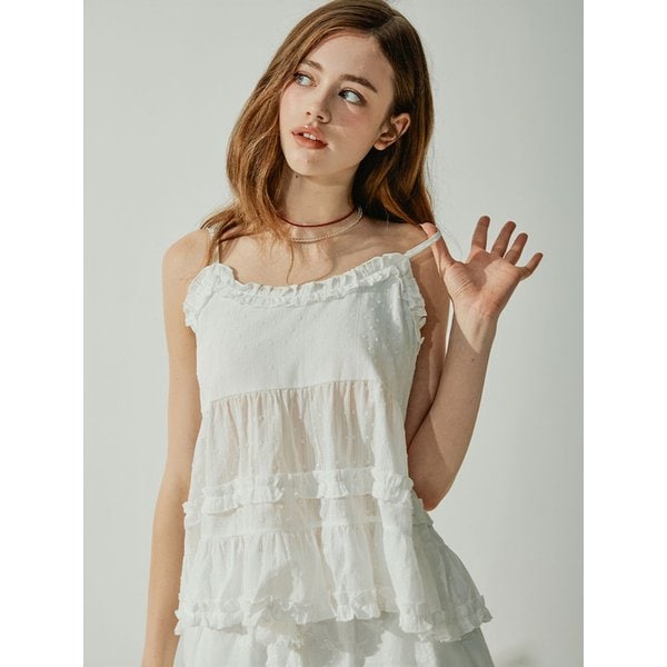 메어리 프릴 티어드 슬리브리스 탑