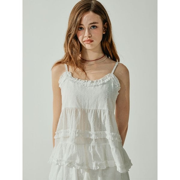 메어리 프릴 티어드 슬리브리스 탑