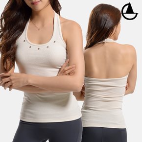 섬세한 펀칭아일렛 홀터넥 골지나시 요가복 la09
