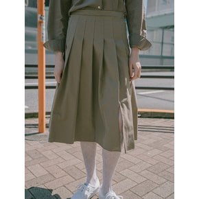 COTTON BLEND PLEATS SKIRT_COCOA