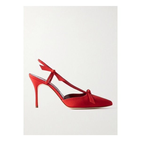 코린티아 보우 장식 크레이프 드 신 슬링백 펌프스 90mm 레드 1647597320943664