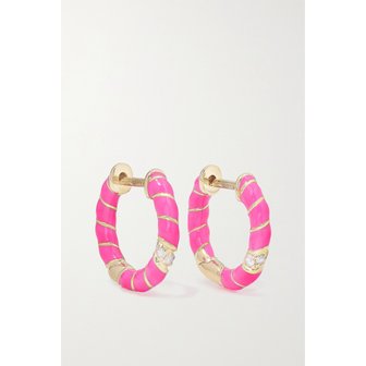 YVONNE LEON PARIS 이본 레옹 9캐럿 골드, 에나멜, 다이아몬드 후프 귀걸이 43769801094293667