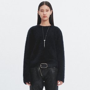 FLUFFY PULL OVER ROUND KNIT BLACK