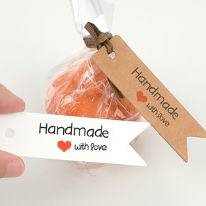핸드메이드 종이 라벨 Handmade 하트 포장택 선물택 10p