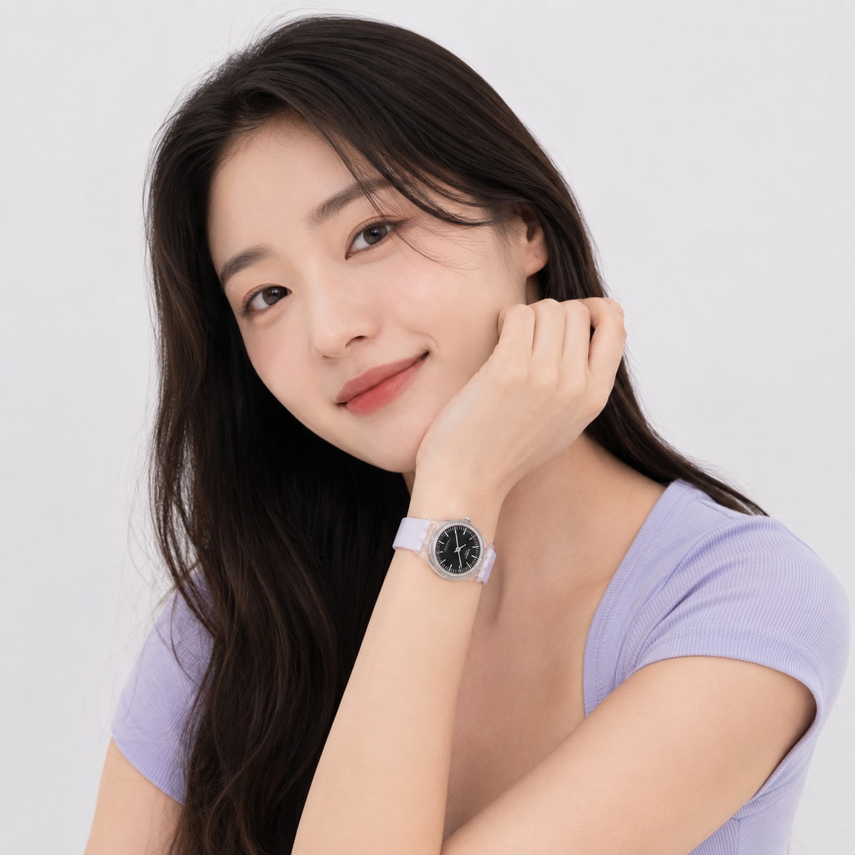 확대된 대표 스와치 SWATCH LK390 여성 Energy Boost ULTRA VIOLET 시계