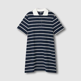 JAJU 여 스트라이프 카라 반팔 원피스 J136201061056