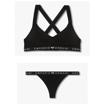 EMPORIO ARMANI 여성 로고 밴딩 패디드 브라렛 브라 & 티팬티 세트(0824381518/10518)