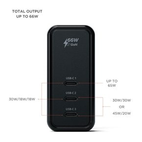 사테치 66W GaN USB-C PD 3포트 고속 충전기