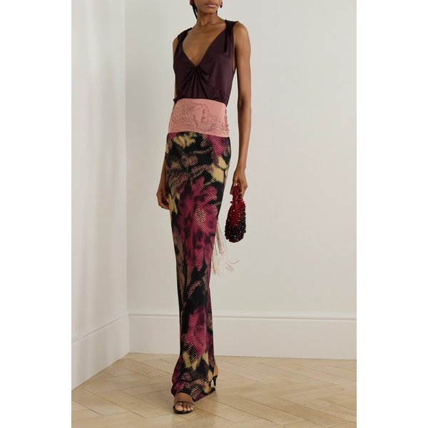 플로럴 프린트 크레이프 맥시 스커트 버건디 46376663162940730