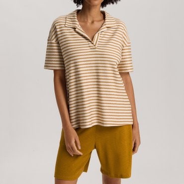 한로 썸머 니트 반팔 칼라 탑 (78881_golden cumin stripe)