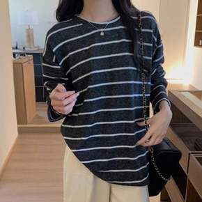 루즈핏 스트라이프 라운드넥 여성 긴팔티셔츠 LK-HB04