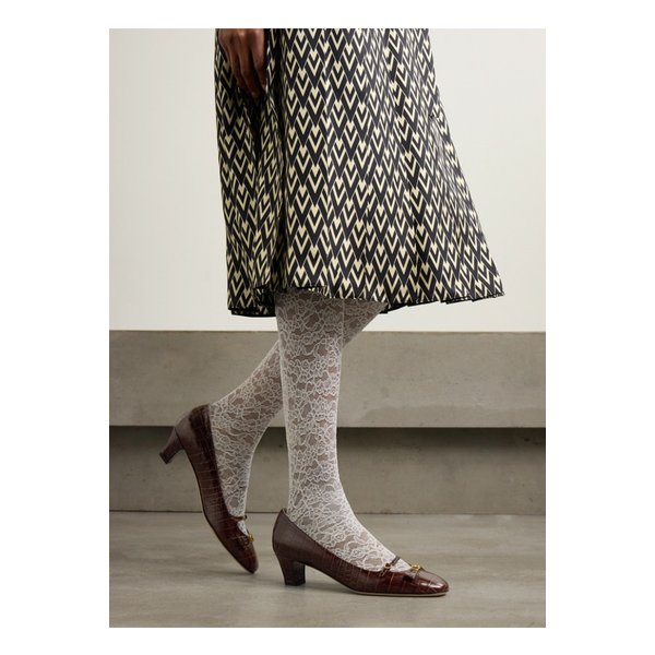 보와우 데콜테 장식 크로커다일 이펙트 가죽 펌프스 45mm 1647597350077112