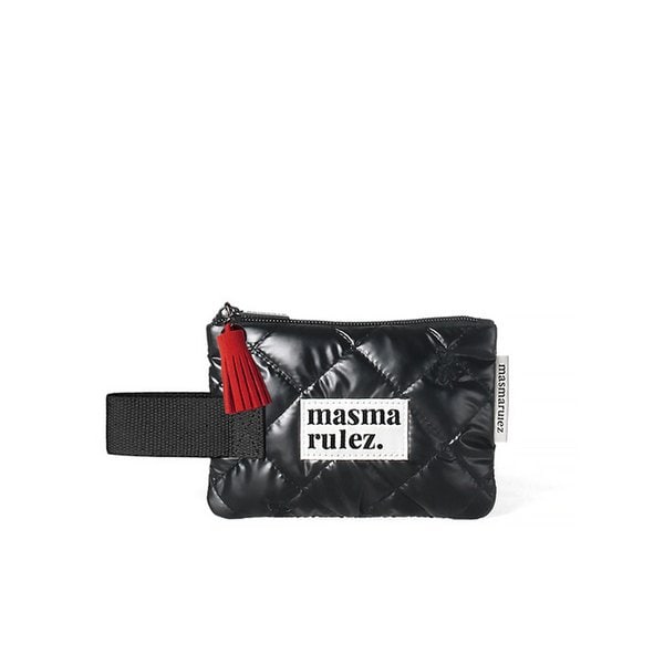 Mini strap pouch_stitched ribbon quilt Black