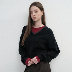 WOMAN 레이어드 브이넥 니트 풀오버 [BLACK] / GF7LKP512
