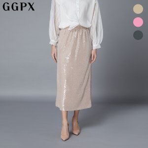 GGPX 백 슬릿 H라인 롱 스팽글 스커트 (GOHSKA90F)