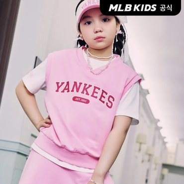 MLB키즈 (공식)24SS 바시티 3PCS 베스트 반팔 세트 (여아) 7FS1V0743-50PKS