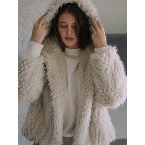 Overfit Hood Fur Jacket [Beige]