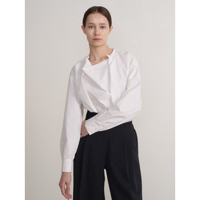 Draped Neck Cotton Shirt White