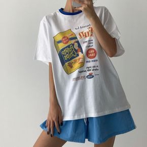 펀레터링나염 배색라운드박스 반팔롱티셔츠 여름데일리 오버핏 빅사이즈 면캐주얼_P423708558