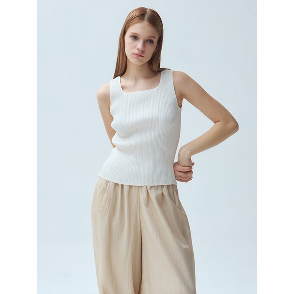 새틴 스퀘어넥 플리츠 슬리브리스 탑_3colors