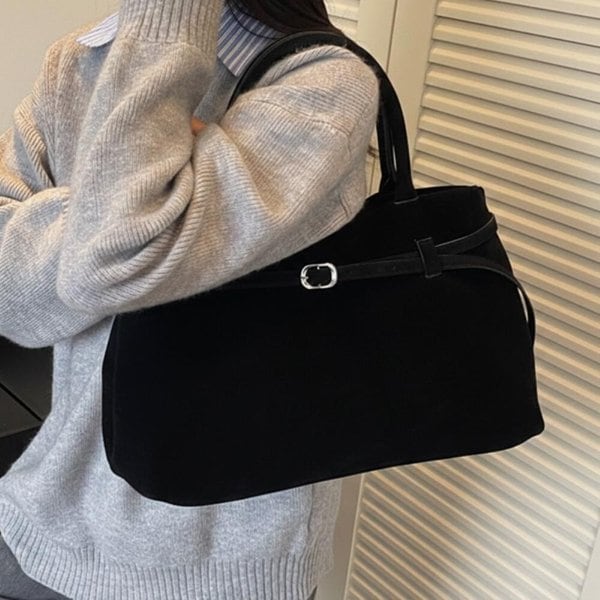 [옷자락] 여자 스웨이드 벨트 가로형 수납 토트백