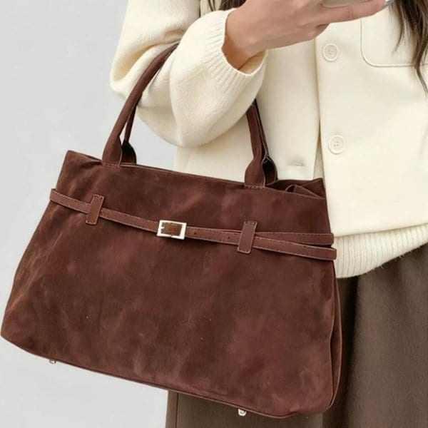 [옷자락] 여자 스웨이드 벨트 가로형 수납 토트백