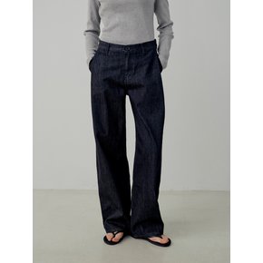 Nonfade Pleated Denim Pants - Deep Blue
