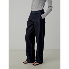 Nonfade Pleated Denim Pants - Deep Blue