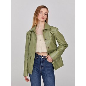 Pastel Green Leather Single Jacket