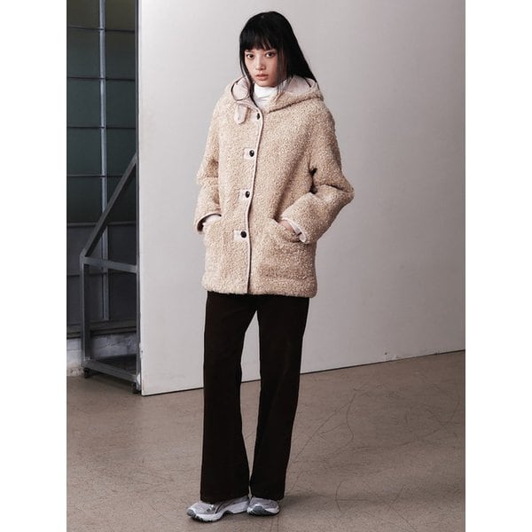 Hooded Faux Fur Midi Coat  Beige (KE5X3VM05A)