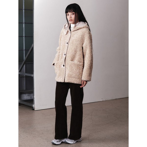 Hooded Faux Fur Midi Coat  Beige (KE5X3VM05A)