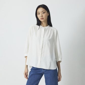 JAJU 여 리넨 블렌디드 루즈핏 7부 셔츠(WHITE / YELLOW / LIGHT BLUE / NAVY)