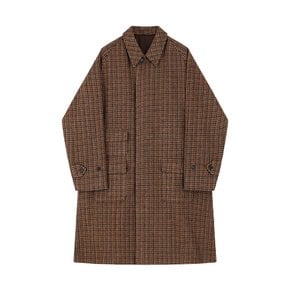 Tweed wool hound tooth Raglan Balmacaan Coat (Brown)