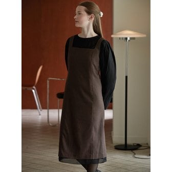 비뮤즈맨션 Hem line sheer patch dress - Brown