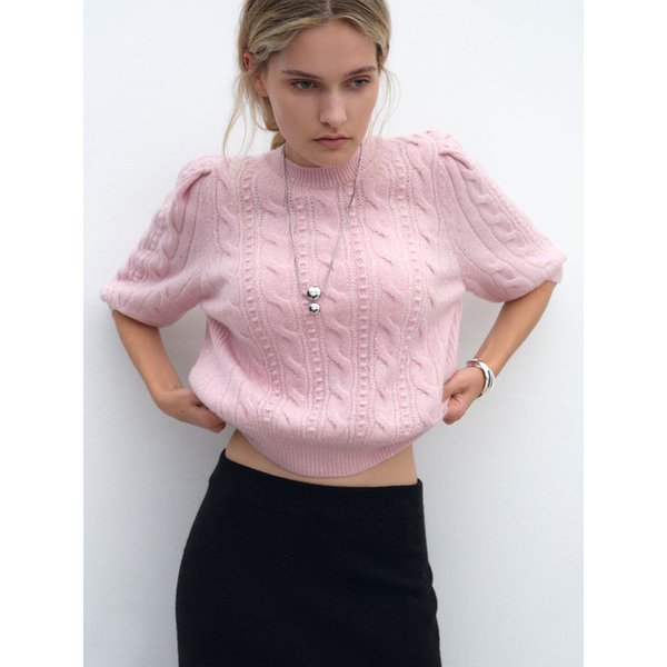 캐시 스팽글 볼륨소매 풀오버_핑크