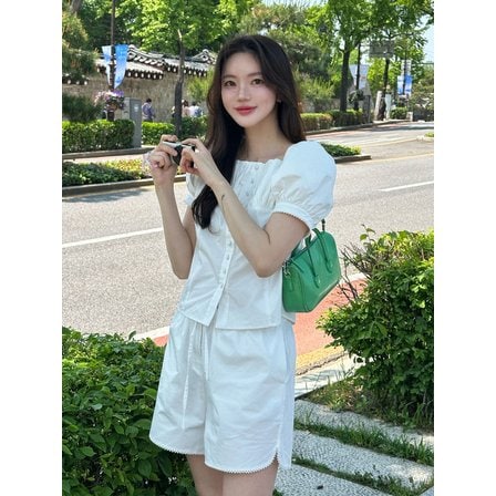 바시카 [리퍼브] 셔링 퍼프 블라우스_white