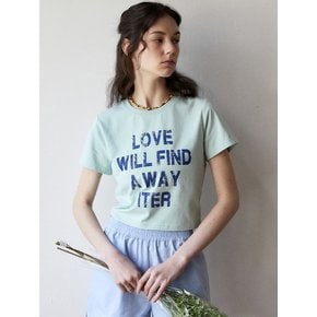 VINTAGE PRINTED LOVE CROP T-SHIRT_MINT NAVY