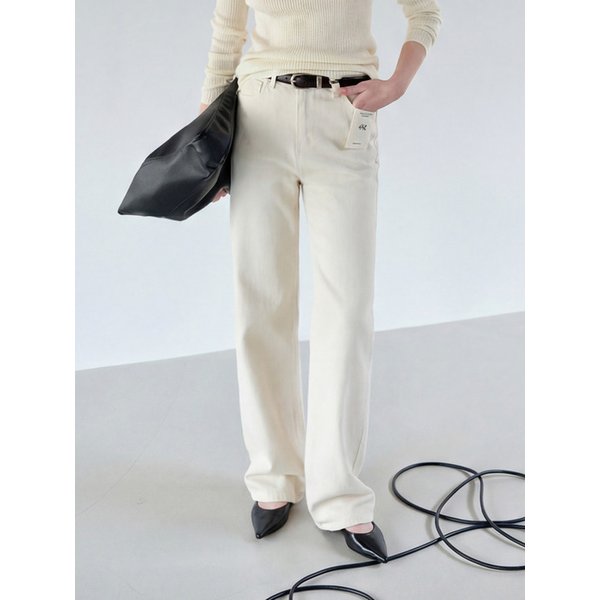 CREAM STRAIGHT COTTON PANTS_N6SCP0374